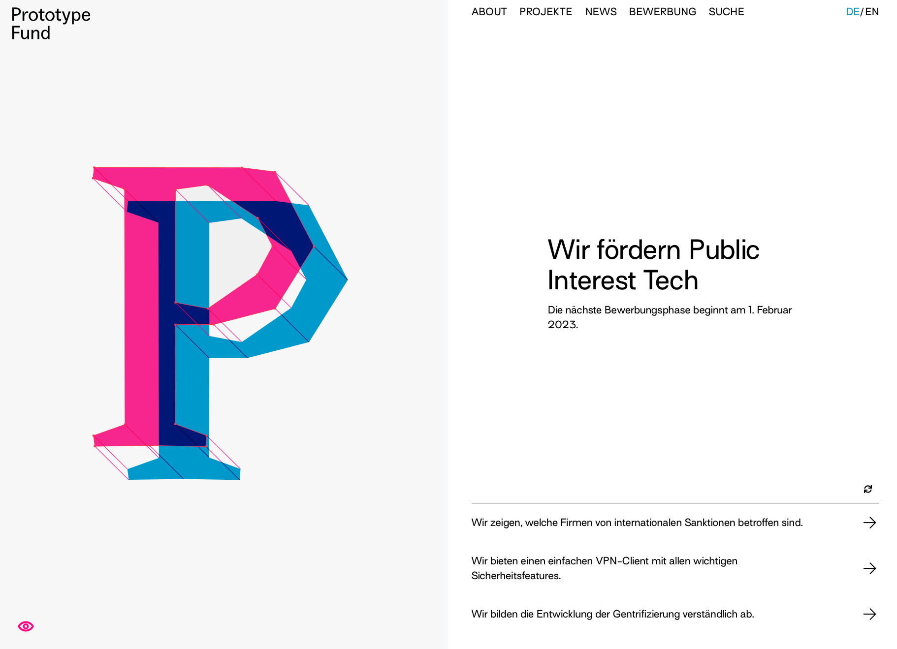 Image of Prototype Fund homepage.